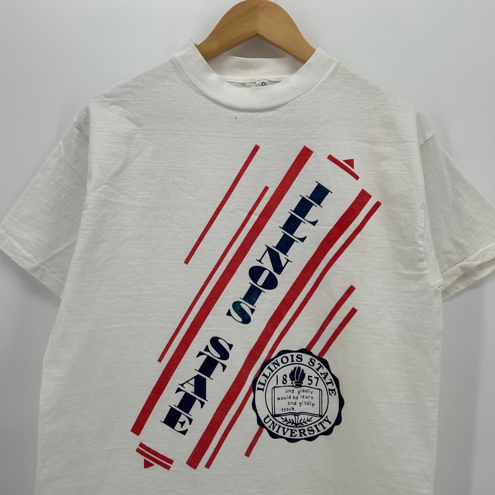 90s Vintage Velva Sheen Illinois State University T-Shirt L White Single Stitch